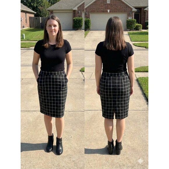 89th & Madison Dresses & Skirts - 89th & Madison Windowpane Plaid Pencil Skirt Black White Size M Stretch Workwear